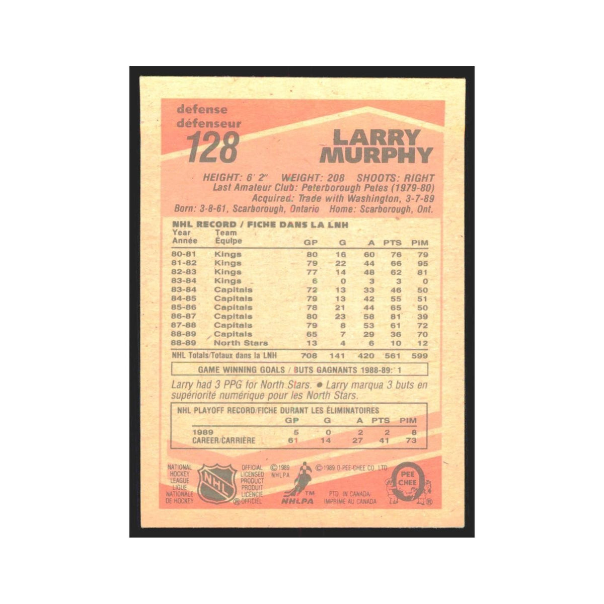 1989 O-Pee-Chee Larry Murphy Minnesota North Stars #128