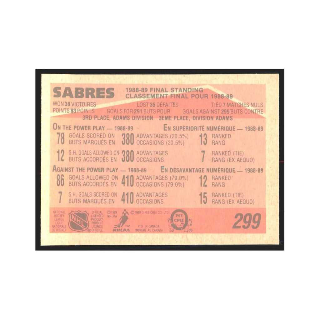1989 O-Pee-Chee Final Standing Buffalo Sabres #299