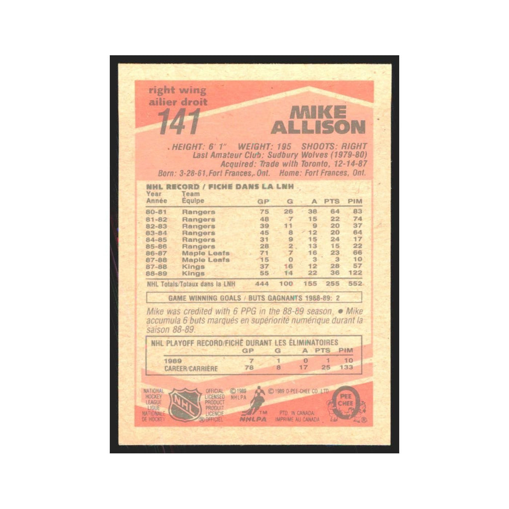 1989 O-Pee-Chee Mike Allison Los Angeles Kings #141