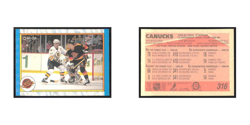 1989 O-Pee-Chee Final Standing Vancouver Canucks #316