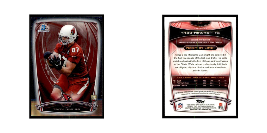 2014 Bowman Chrome Troy Niklas RC Football Cards #191
