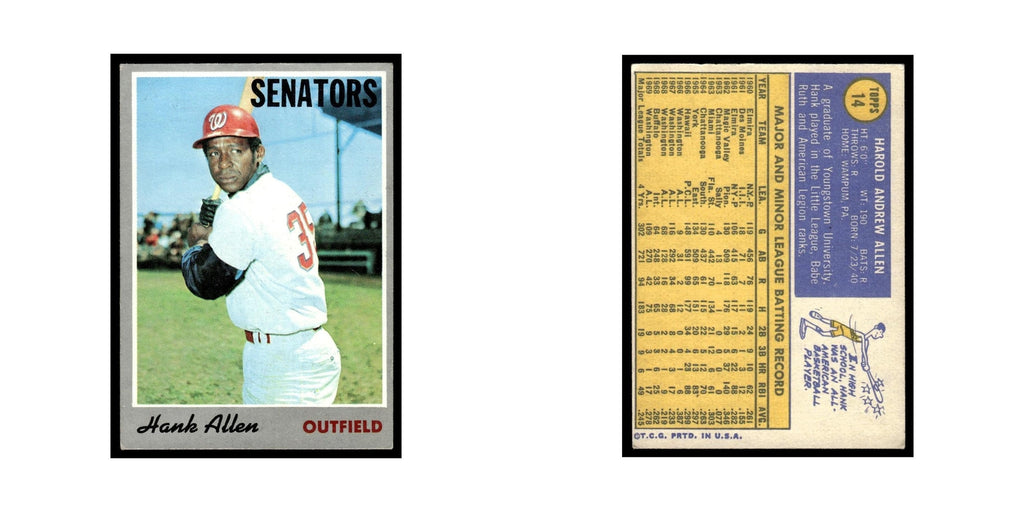 1970 Topps (Damaged) Hank Allen Washington Senators #14