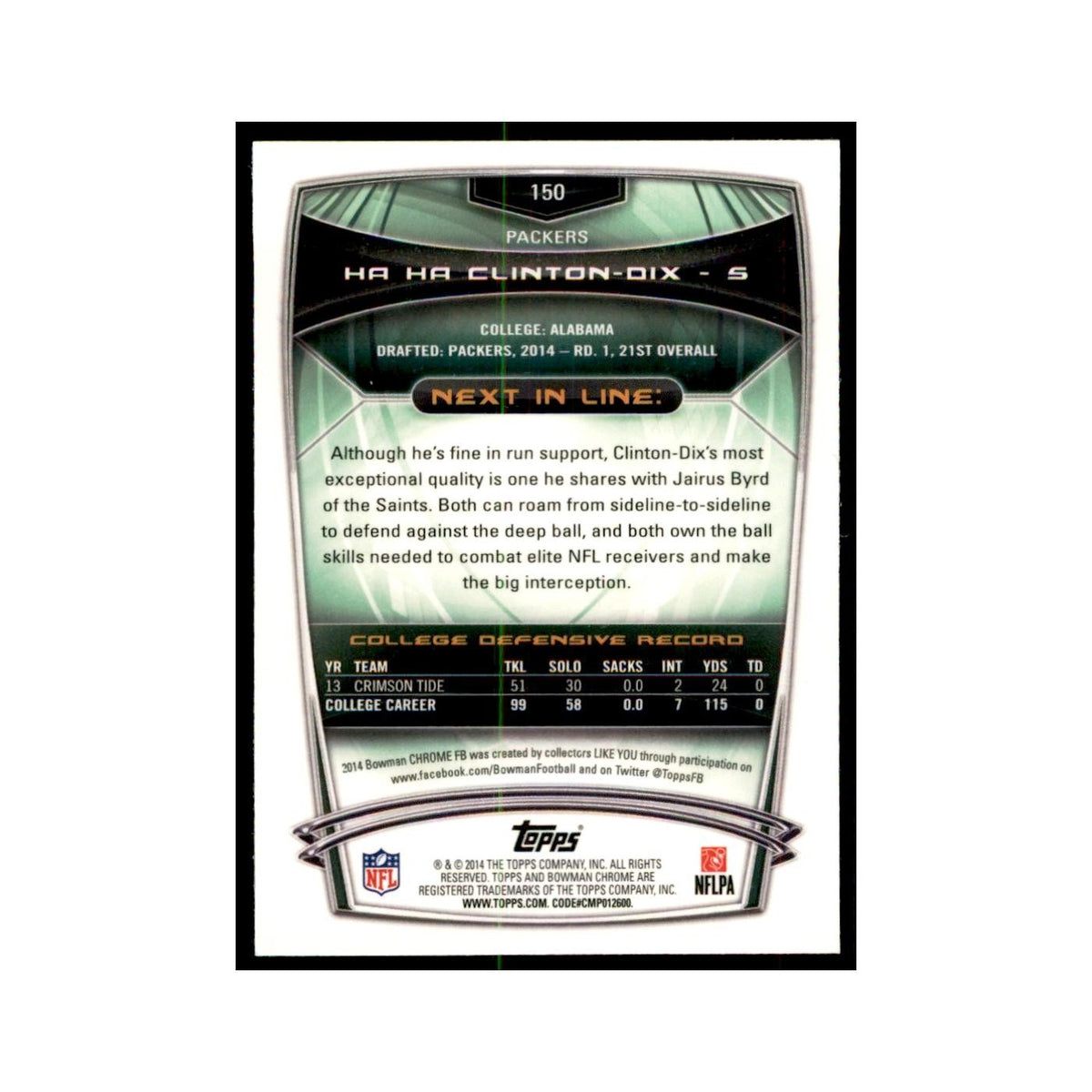 2014 Bowman Chrome Ha Ha Clinton-Dix RC Football Cards #150