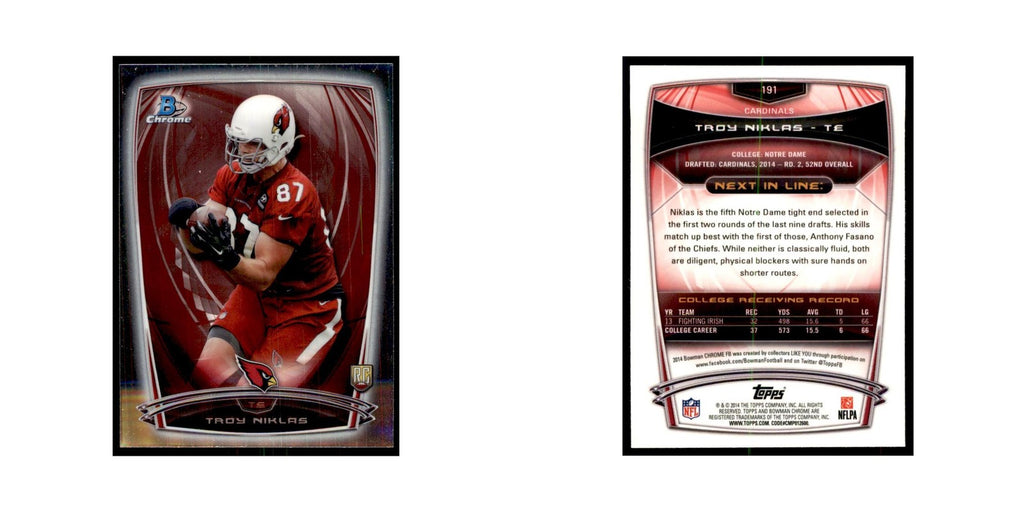 2014 Bowman Chrome Troy Niklas RC Football Cards #191
