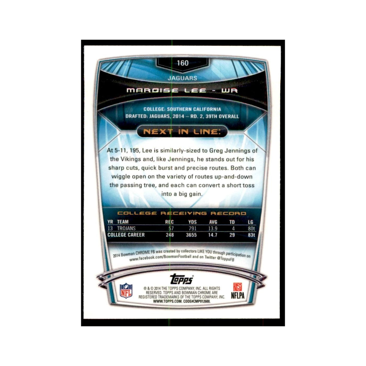 2014 Bowman Chrome Marqise Lee RC Football Cards #160