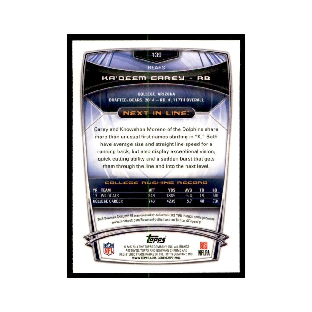 2014 Bowman Chrome Ka'Deem Carey RC Football Cards #139
