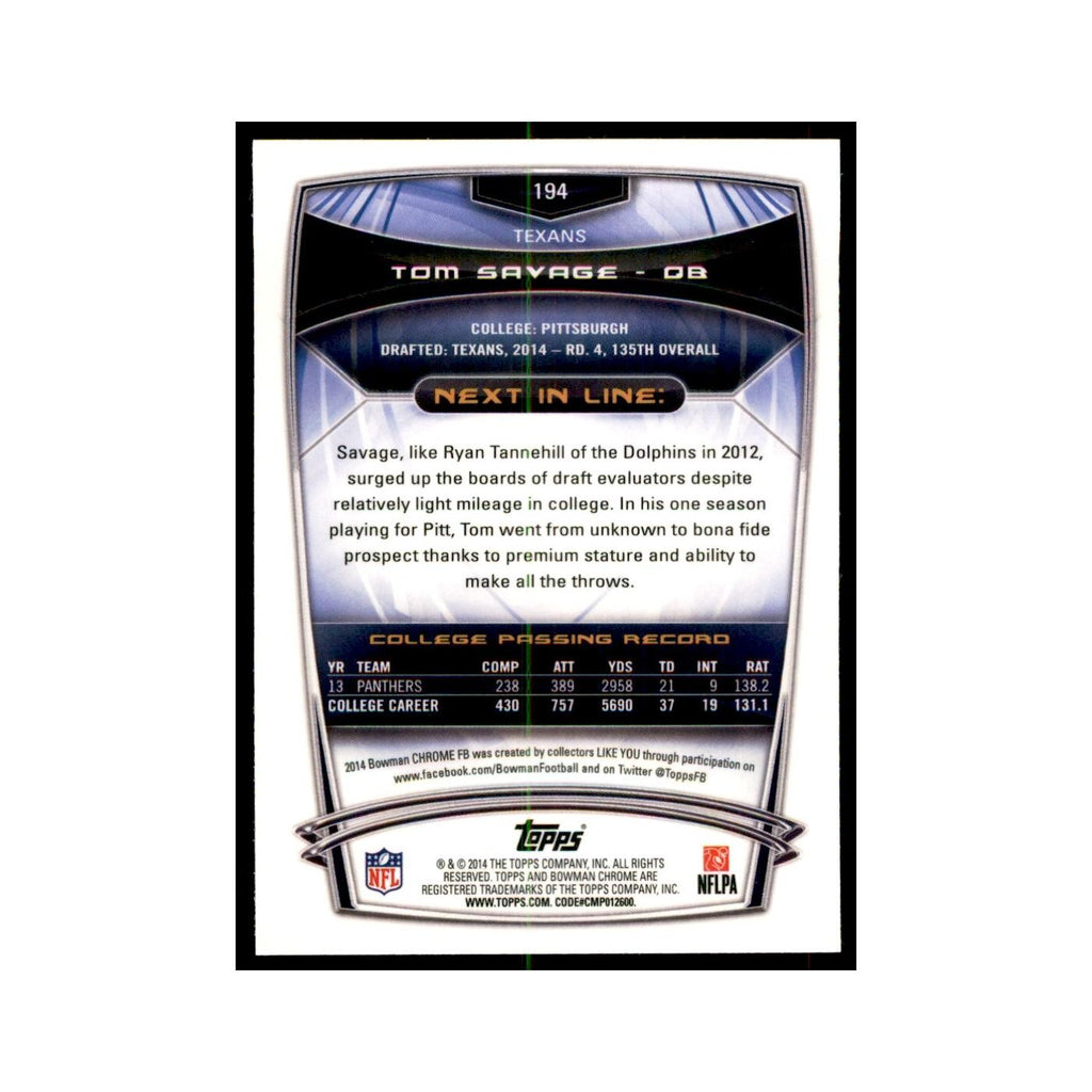 2014 Bowman Chrome Tom Savage RC Football Cards #194
