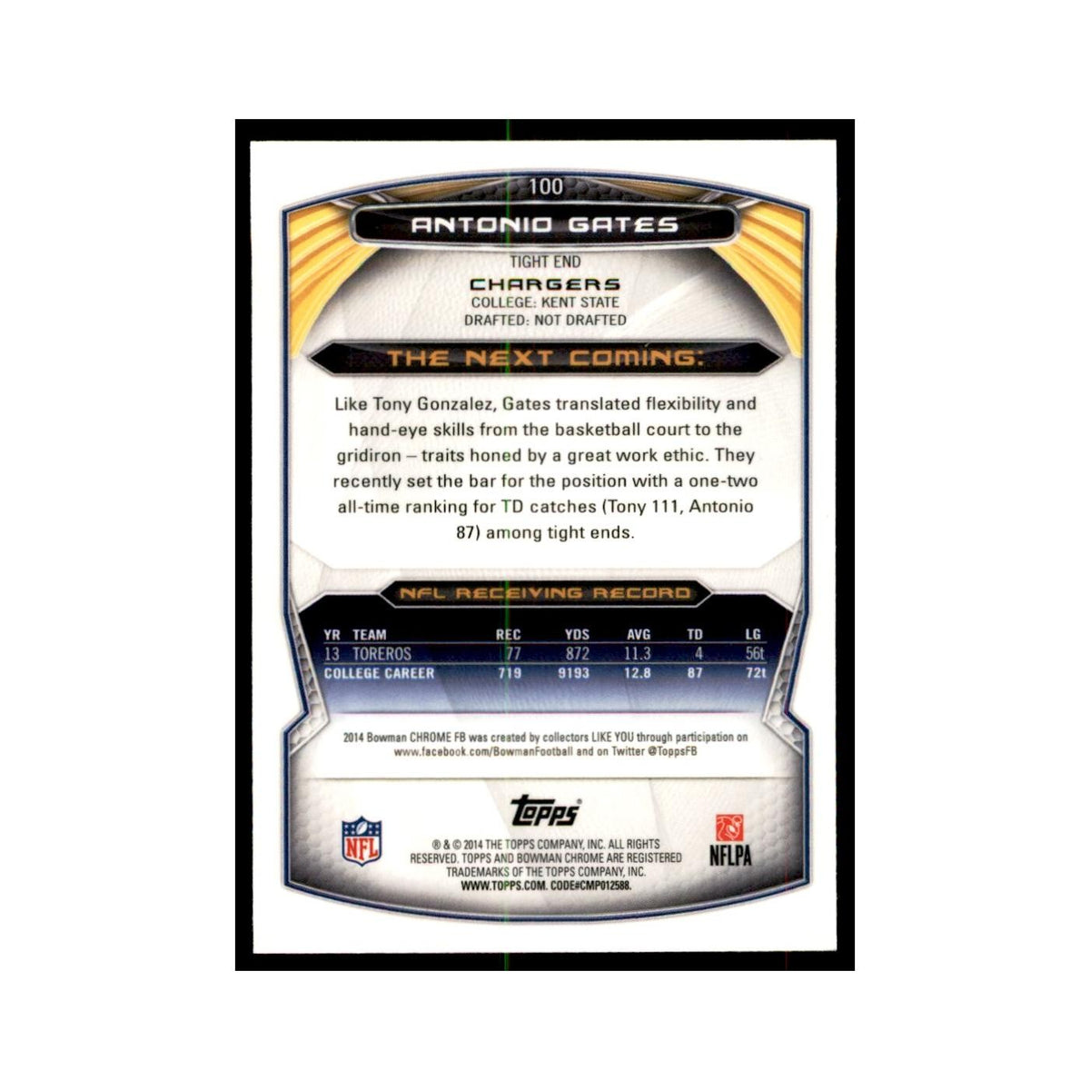 2014 Bowman Chrome Antonio Gates Football Cards #100