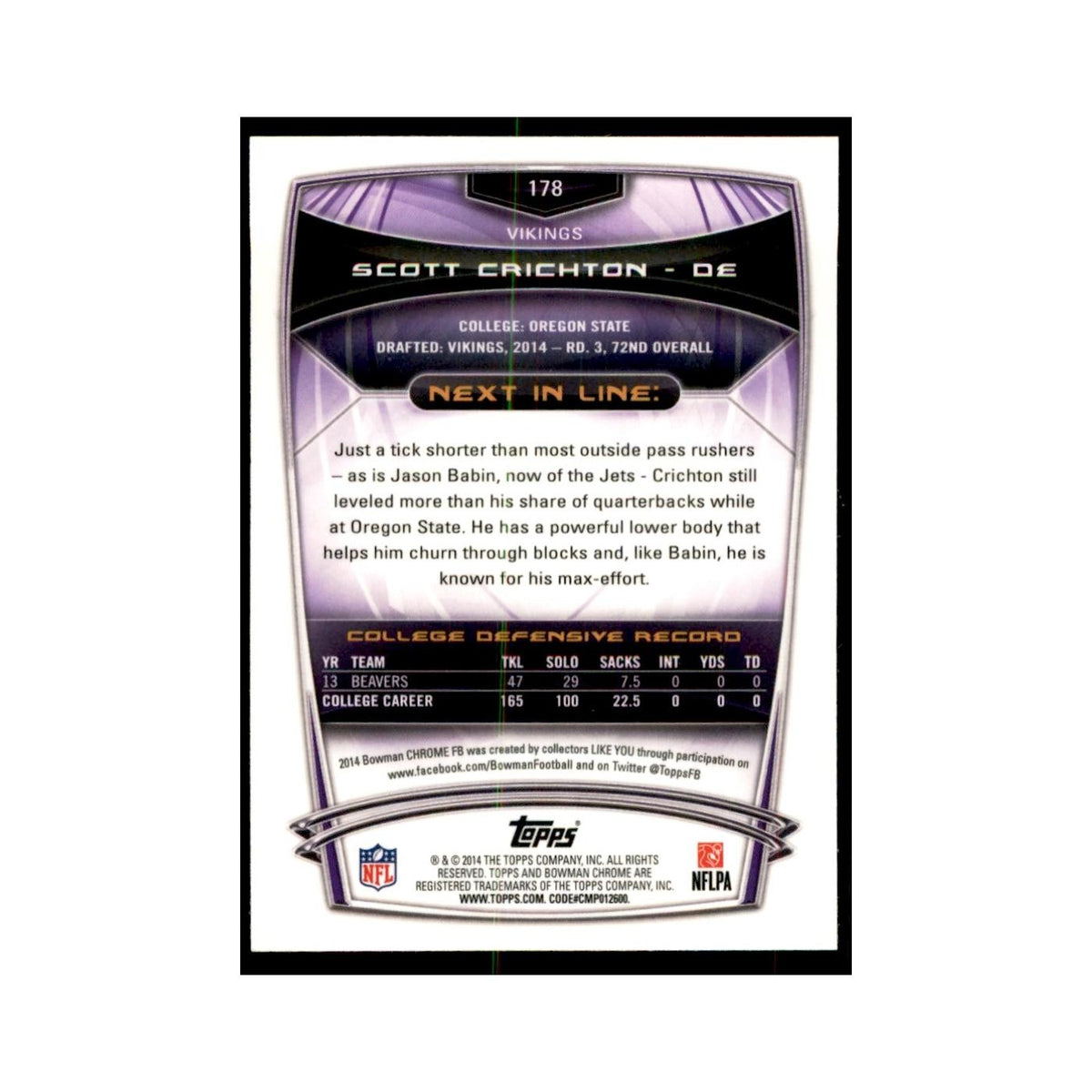 2014 Bowman Chrome Scott Crichton RC Football Cards #178