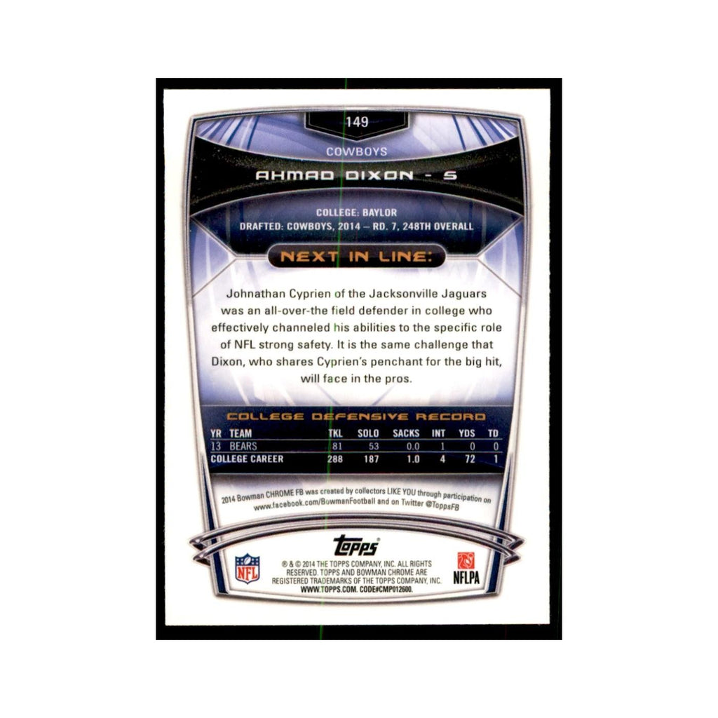 2014 Bowman Chrome Ahmad Dixon RC Football Cards #149