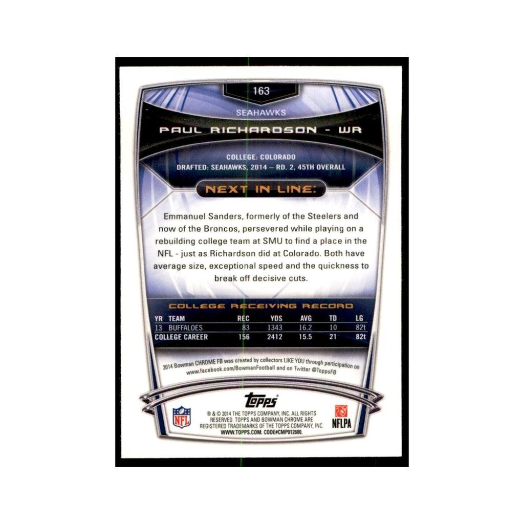 2014 Bowman Chrome Paul Richardson RC Football Cards #163