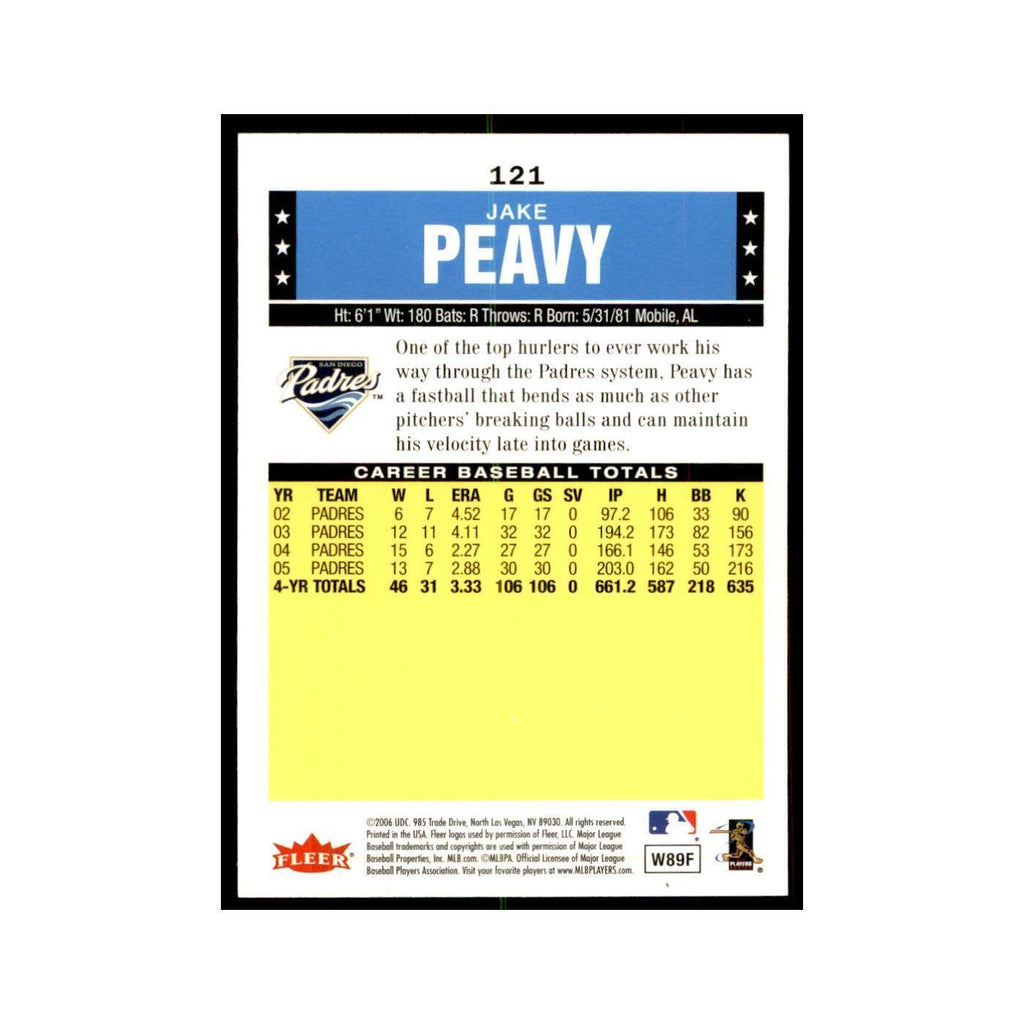 2006 Fleer Tradition Jake Peavy Baseball Cards #121