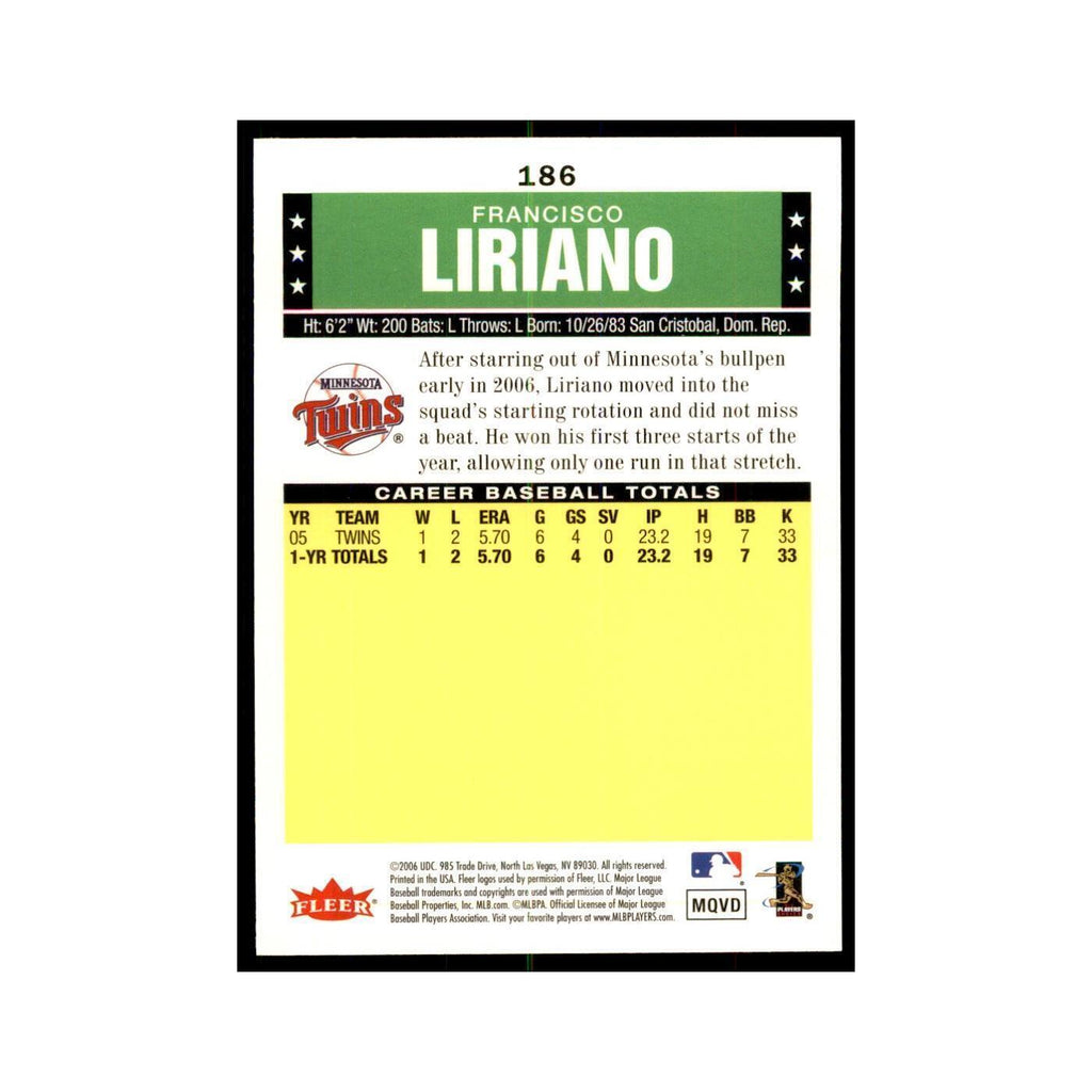 2006 Fleer Tradition Francisco Liriano Baseball Cards #186