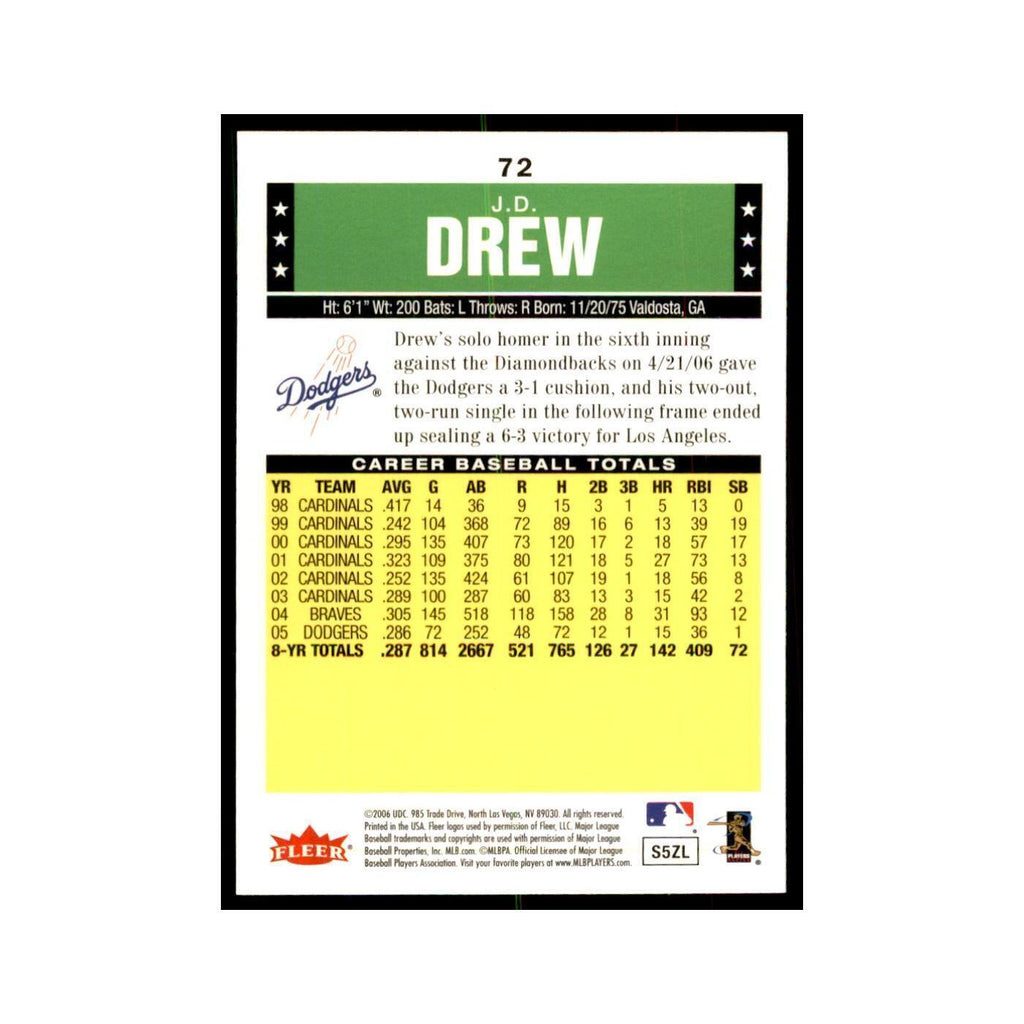 2006 Fleer Tradition J.D. Drew Baseball Cards #72