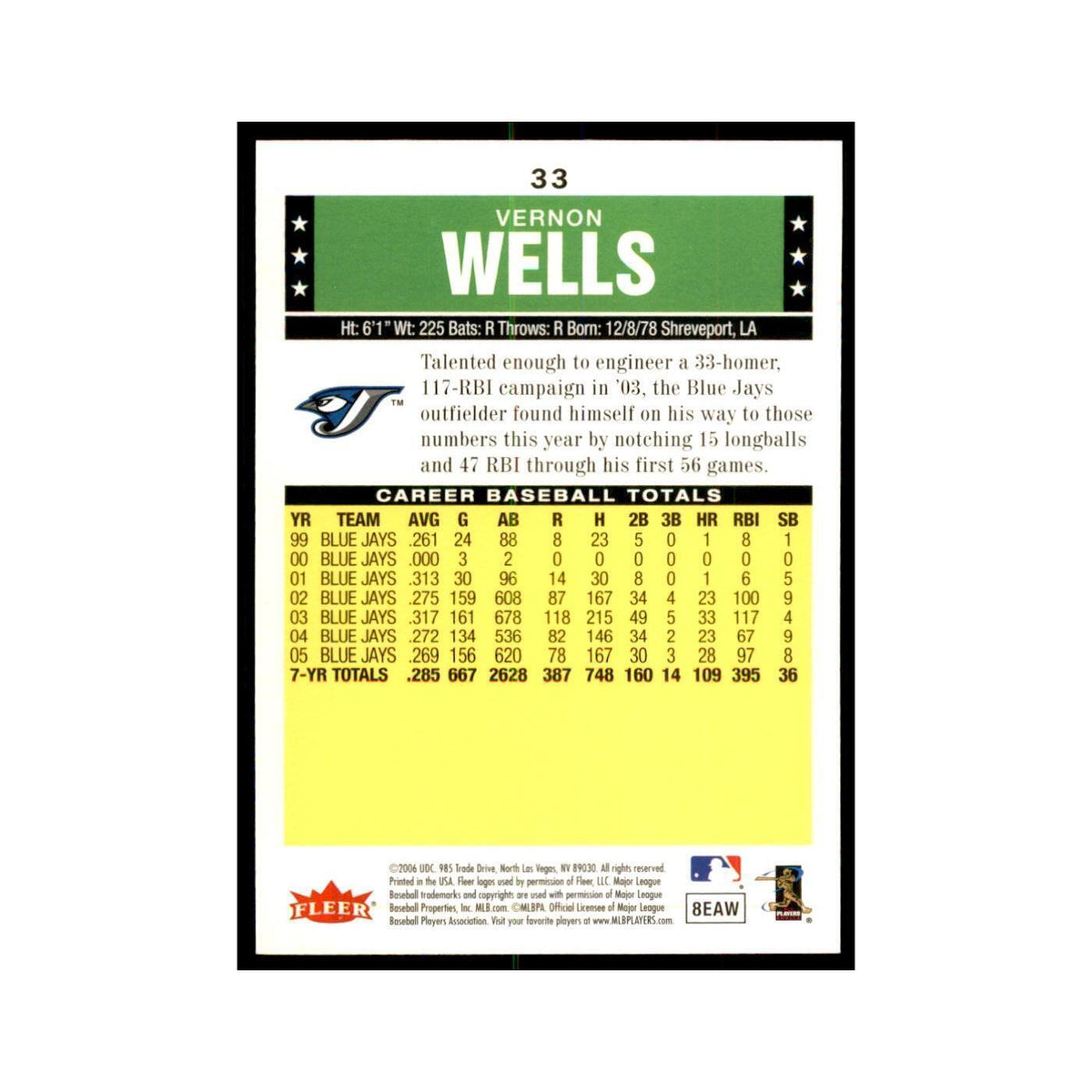 2006 Fleer Tradition Vernon Wells Baseball Cards #33