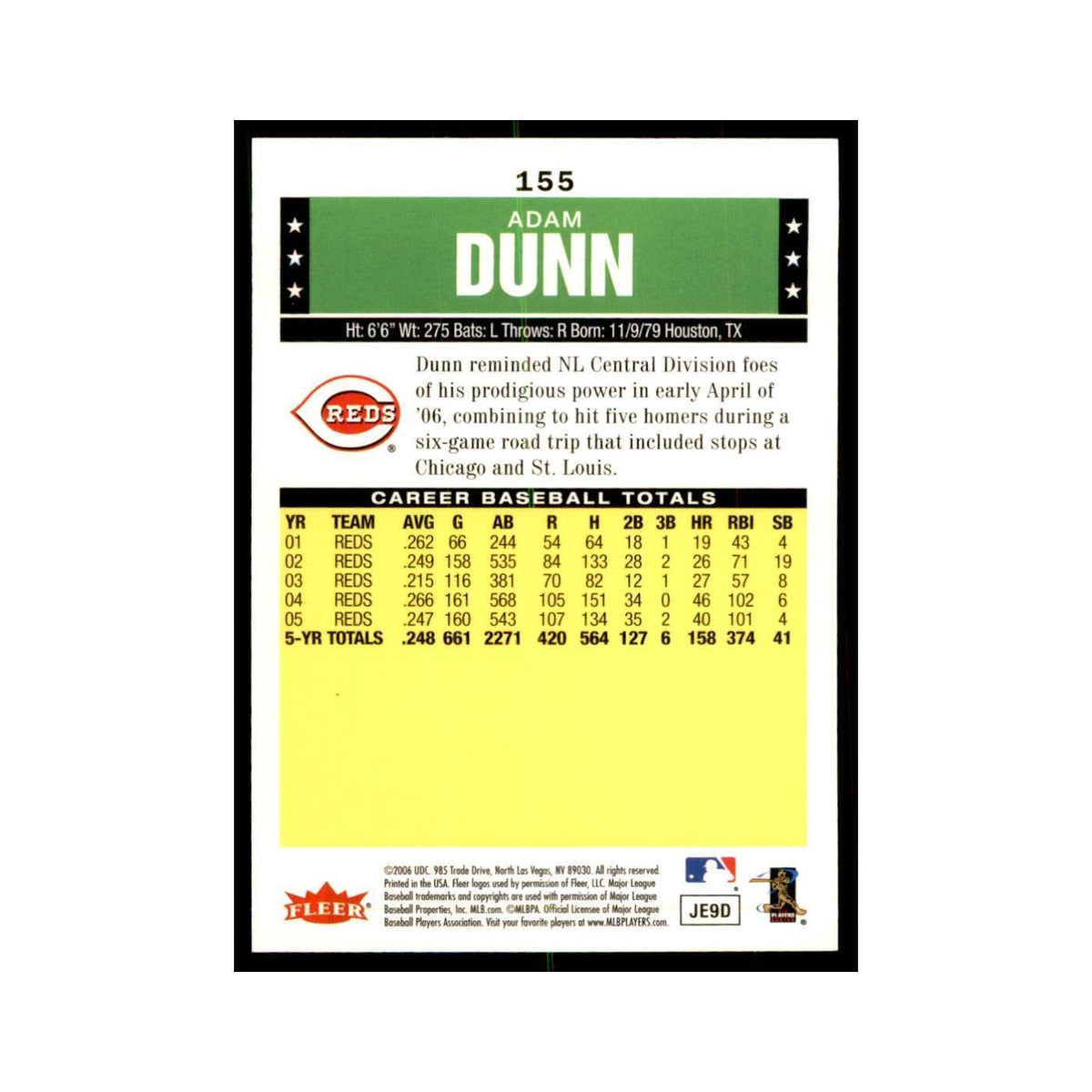 2006 Fleer Tradition Adam Dunn Baseball Cards #155