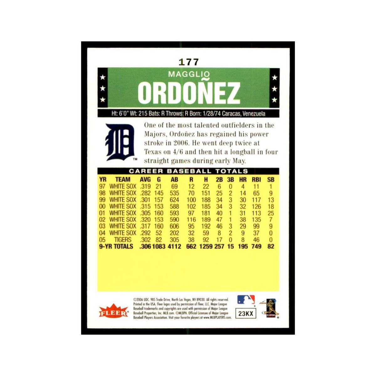 2006 Fleer Tradition Magglio Ordonez Baseball Cards #177