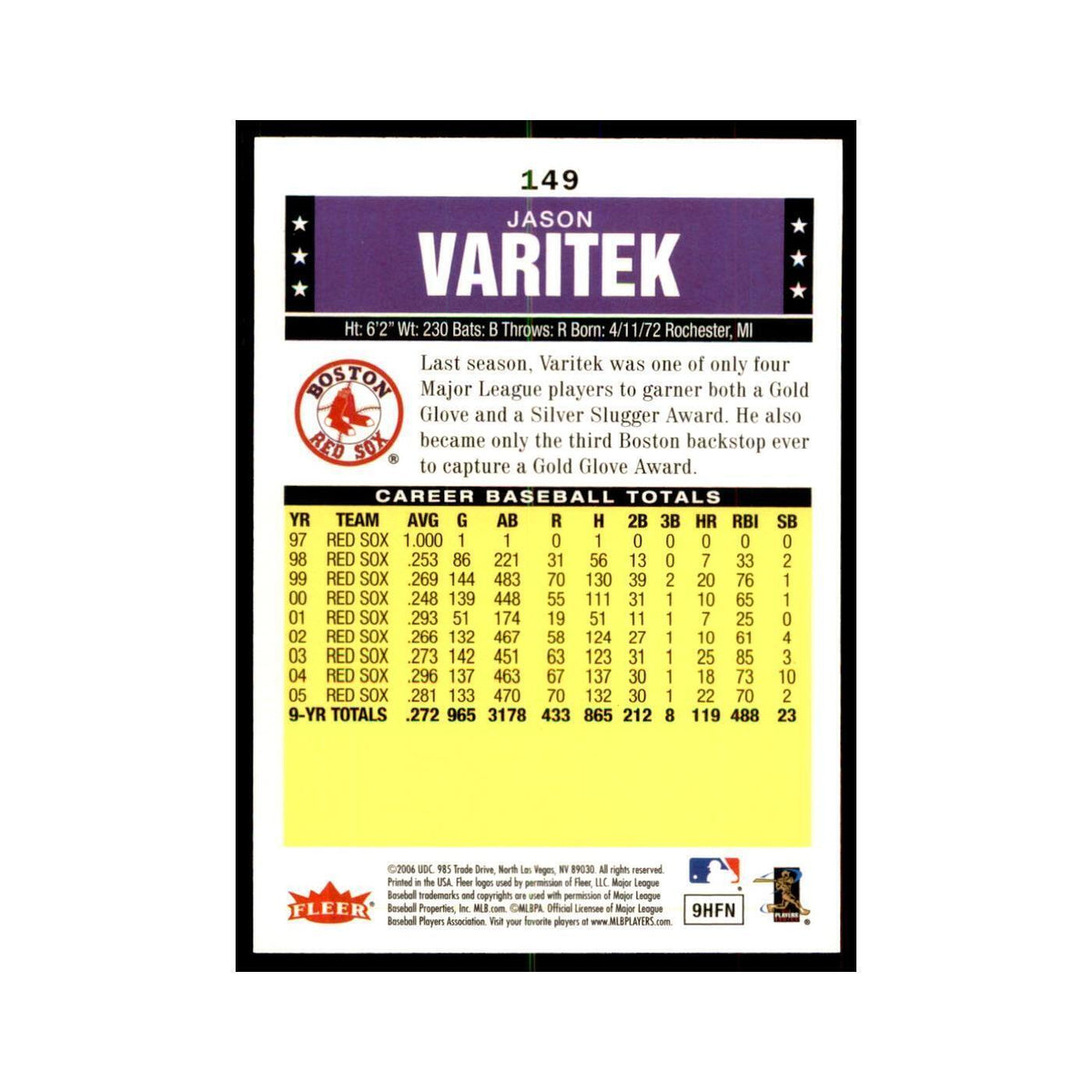 2006 Fleer Tradition Jason Varitek Baseball Cards #149