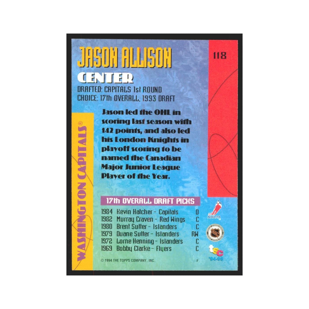 1994 Stadium Club Jason Allison Washington Capitals #118