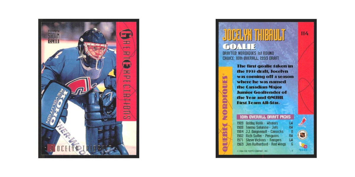 1994 Stadium Club Jocelyn Thibault Quebec Nordiques #114