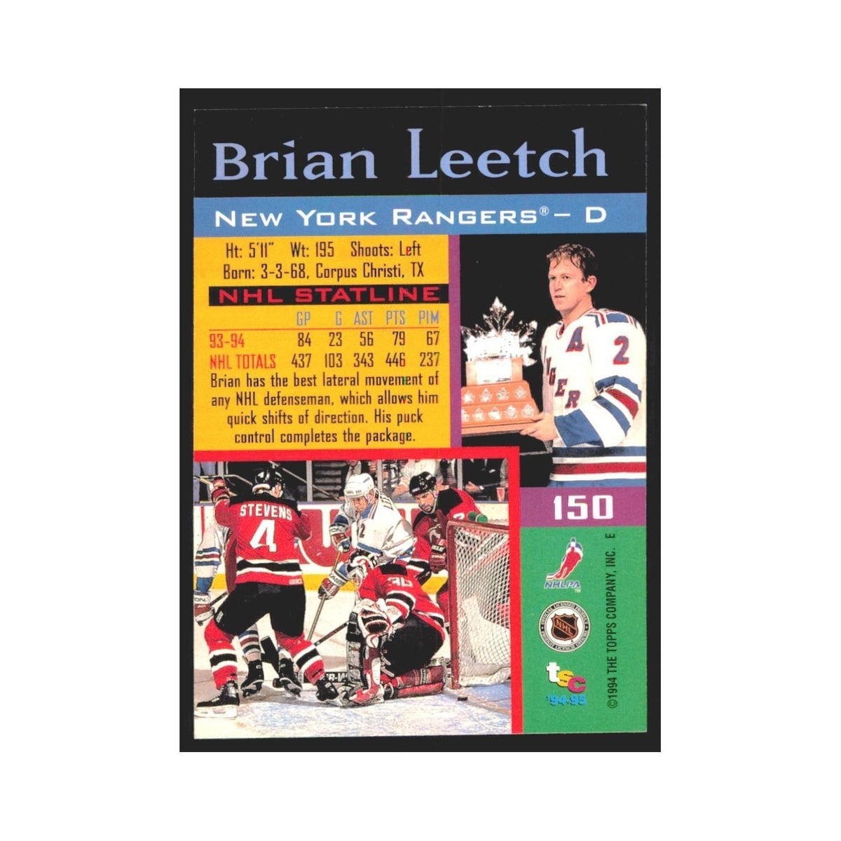 1994 Stadium Club Brian Leetch New York Rangers #150