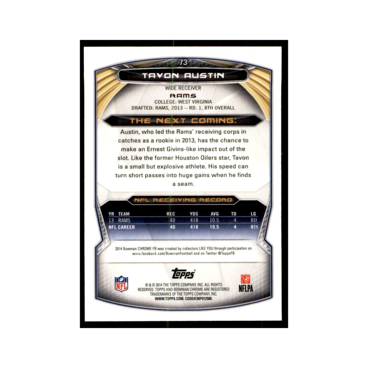 2014 Bowman Chrome Tavon Austin Football Cards #73