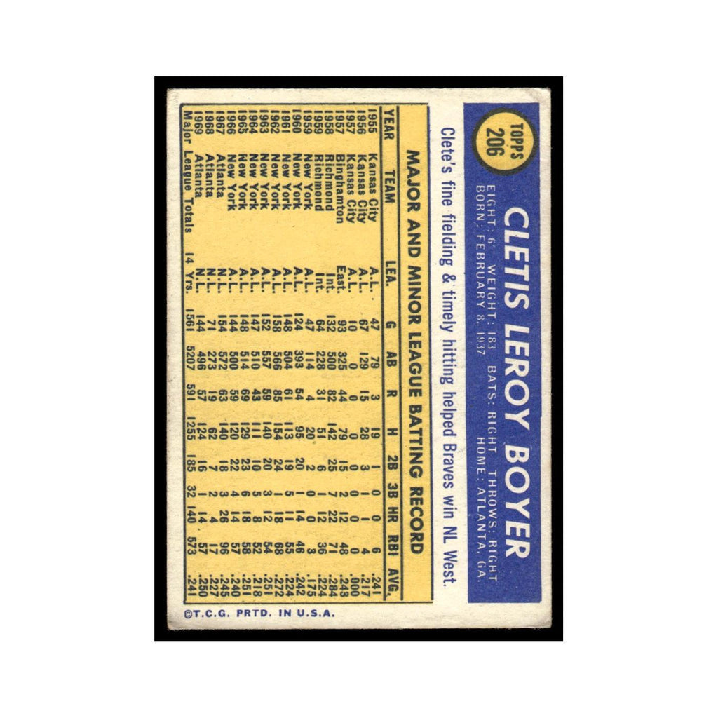 1970 Topps (Damaged) Clete Boyer Braves #206
