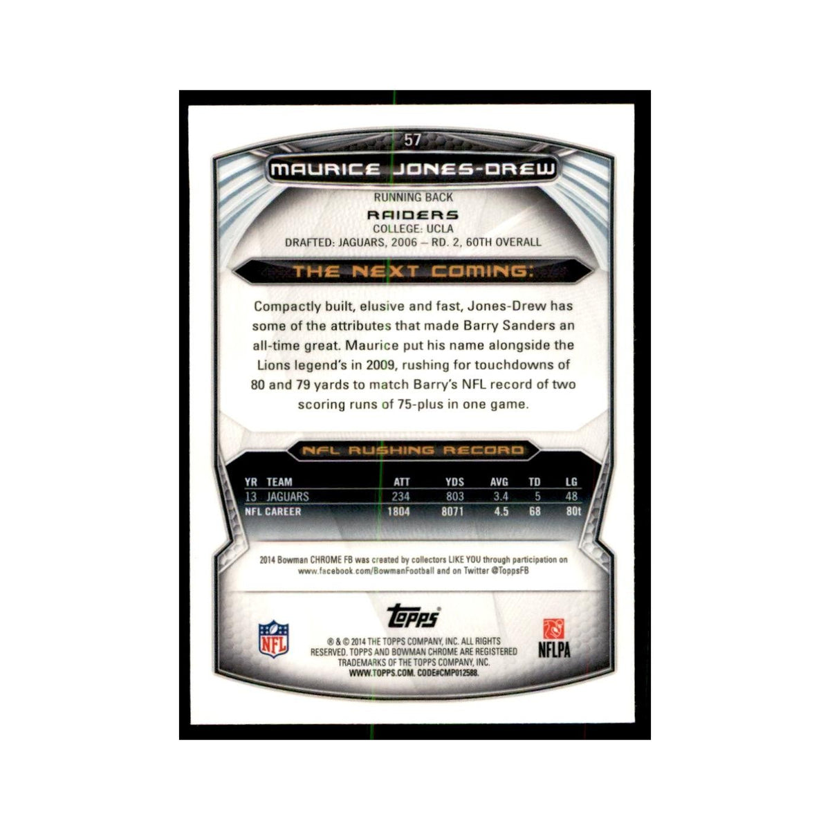 2014 Bowman Chrome Maurice Jones-Drew Football Cards #57