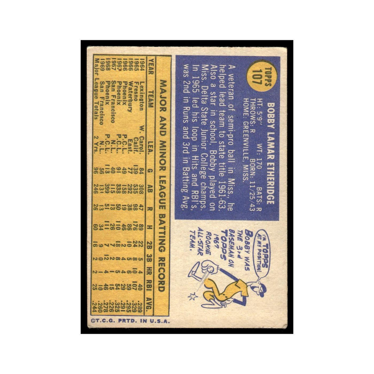 1970 Topps (Damaged) Bobby Etheridge Giants #107