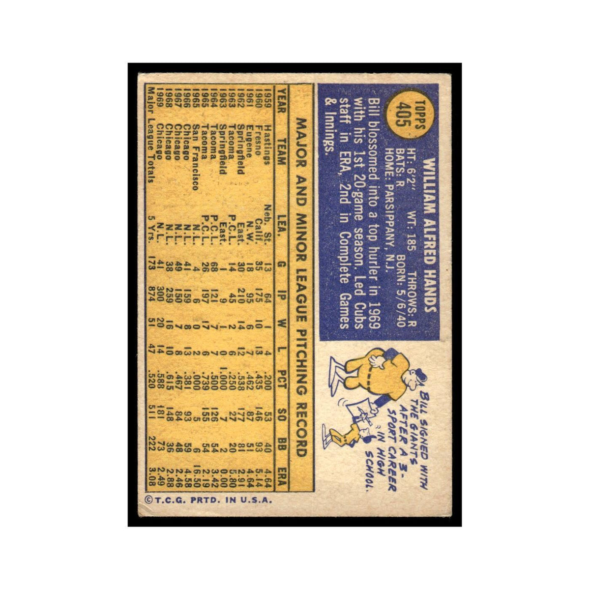 1970 Topps (Damaged) Bill Hands Cubs #405