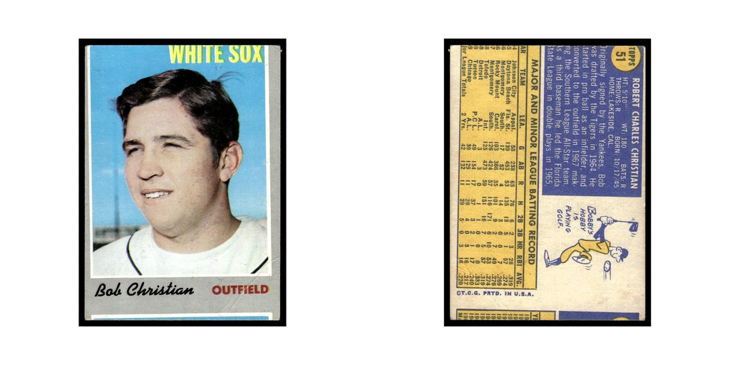 1970 Topps (Damaged) Bob Christian RC White Sox #51