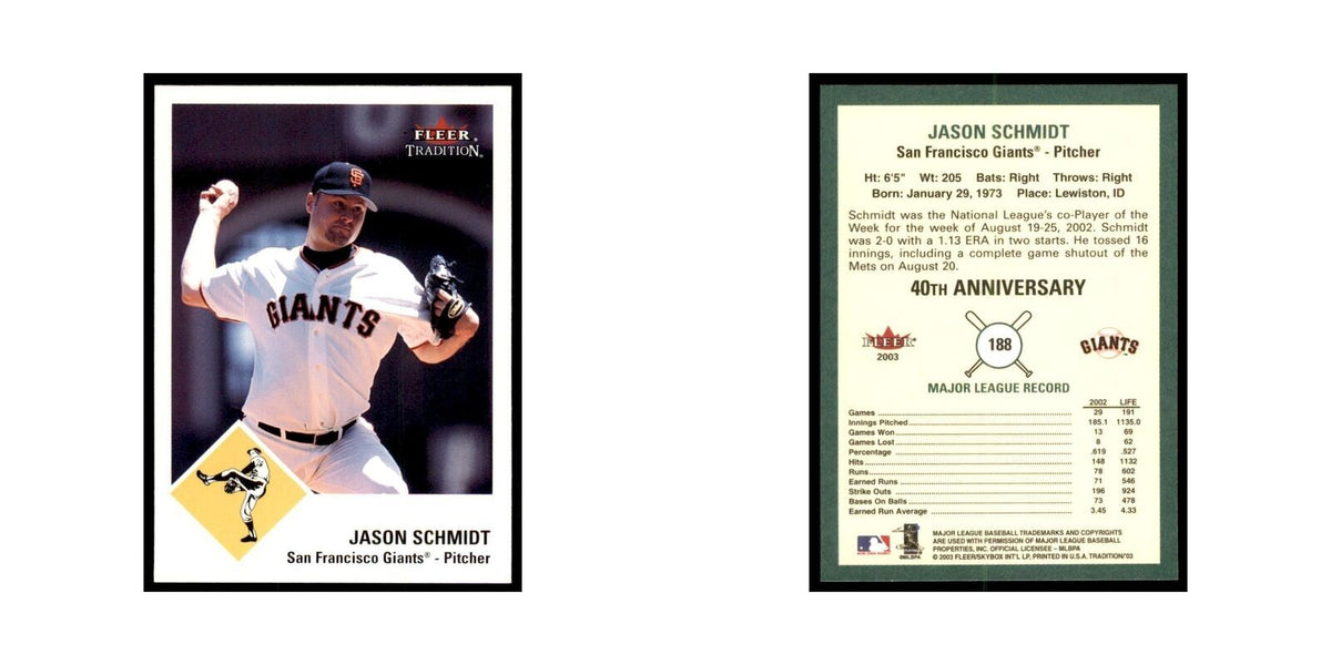 2003 Fleer Tradition Jason Schmidt Baseball Cards #188