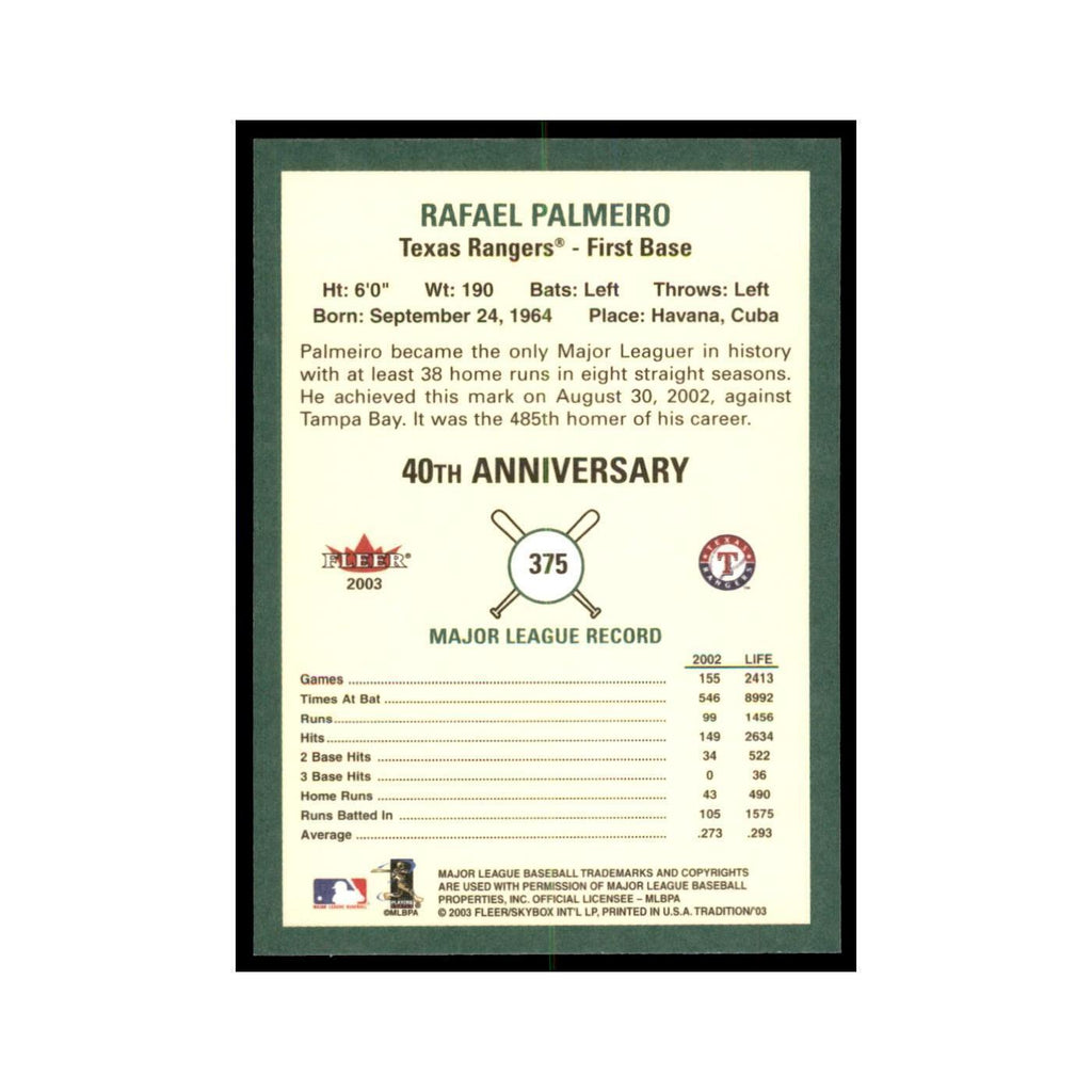 2003 Fleer Tradition Rafael Palmeiro Baseball Cards #375