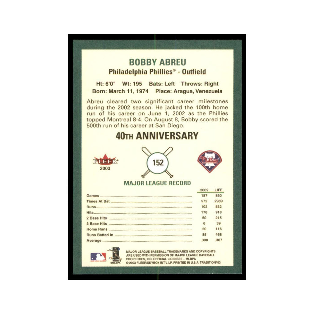 2003 Fleer Tradition Bobby Abreu Baseball Cards #152