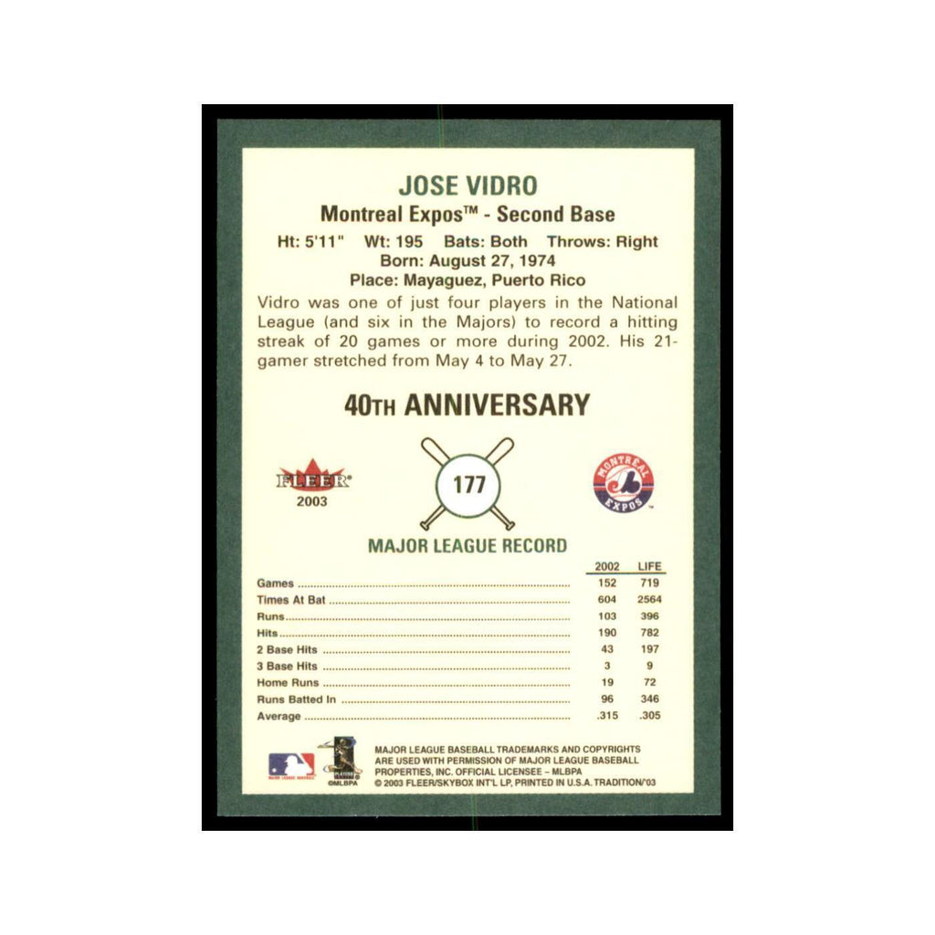 2003 Fleer Tradition Jose Vidro Baseball Cards #177