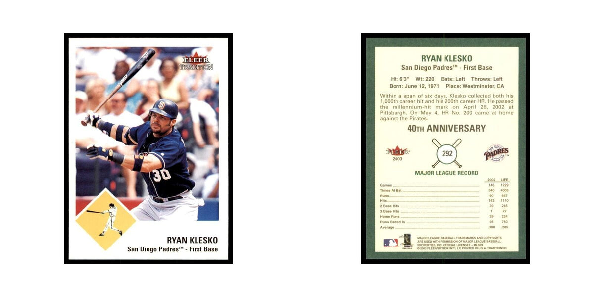 2003 Fleer Tradition Ryan Klesko Baseball Cards #292