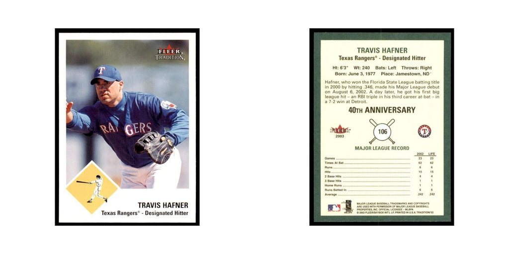 2003 Fleer Tradition Travis Hafner Baseball Cards #106