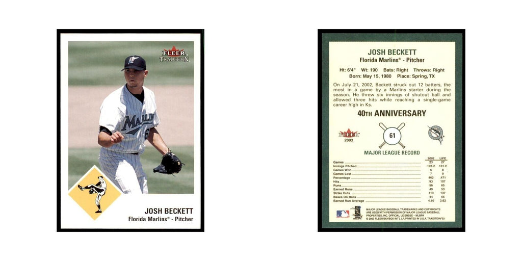 2003 Fleer Tradition Josh Beckett Baseball Cards #61