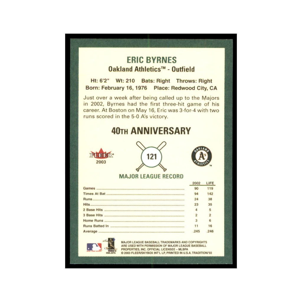 2003 Fleer Tradition Eric Byrnes Baseball Cards #121