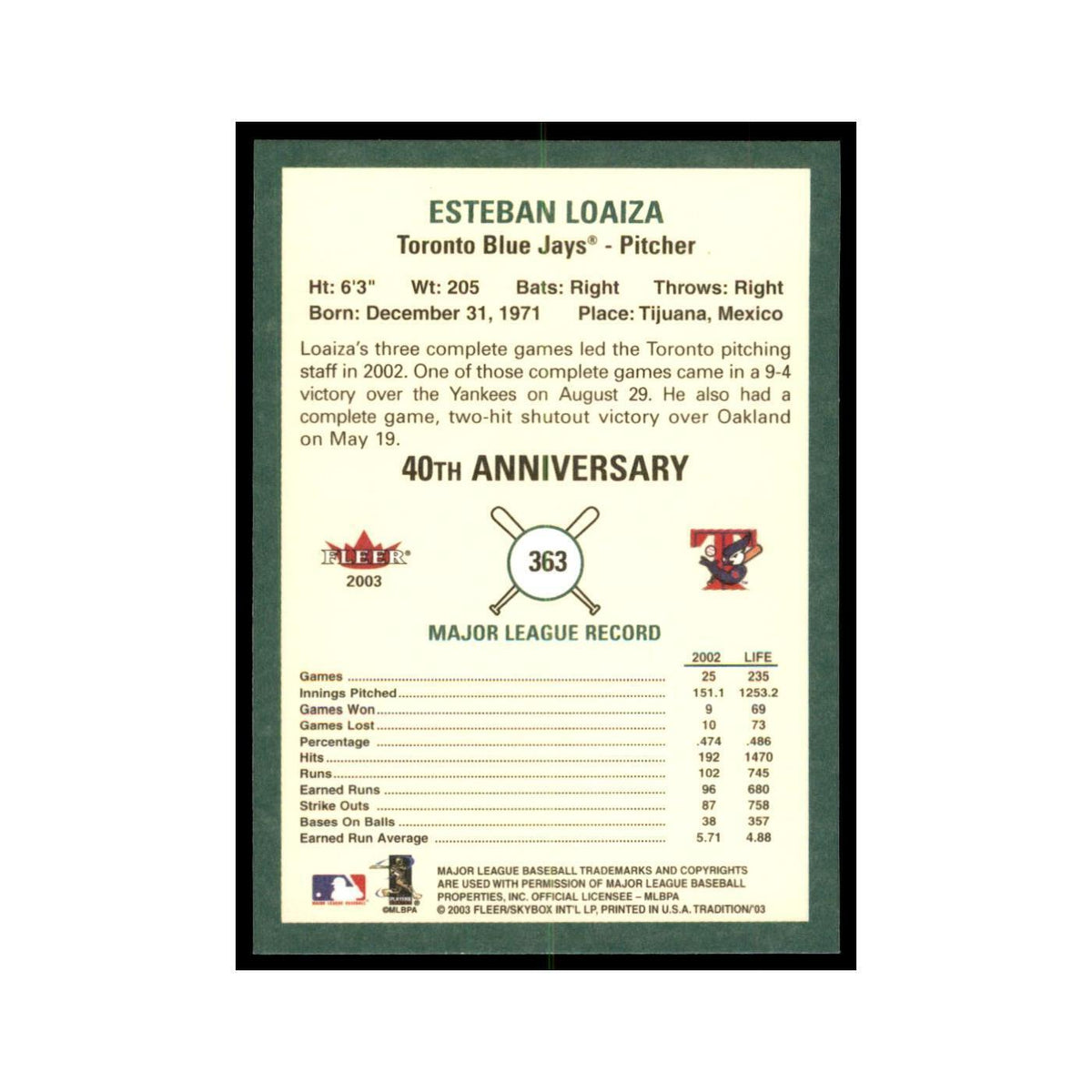 2003 Fleer Tradition Esteban Loaiza Baseball Cards #363