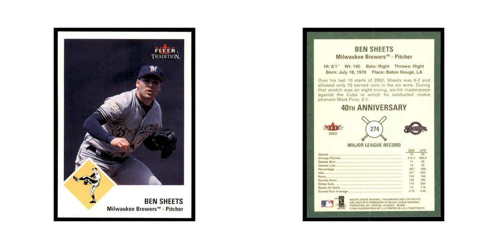 2003 Fleer Tradition Ben Sheets Baseball Cards #274