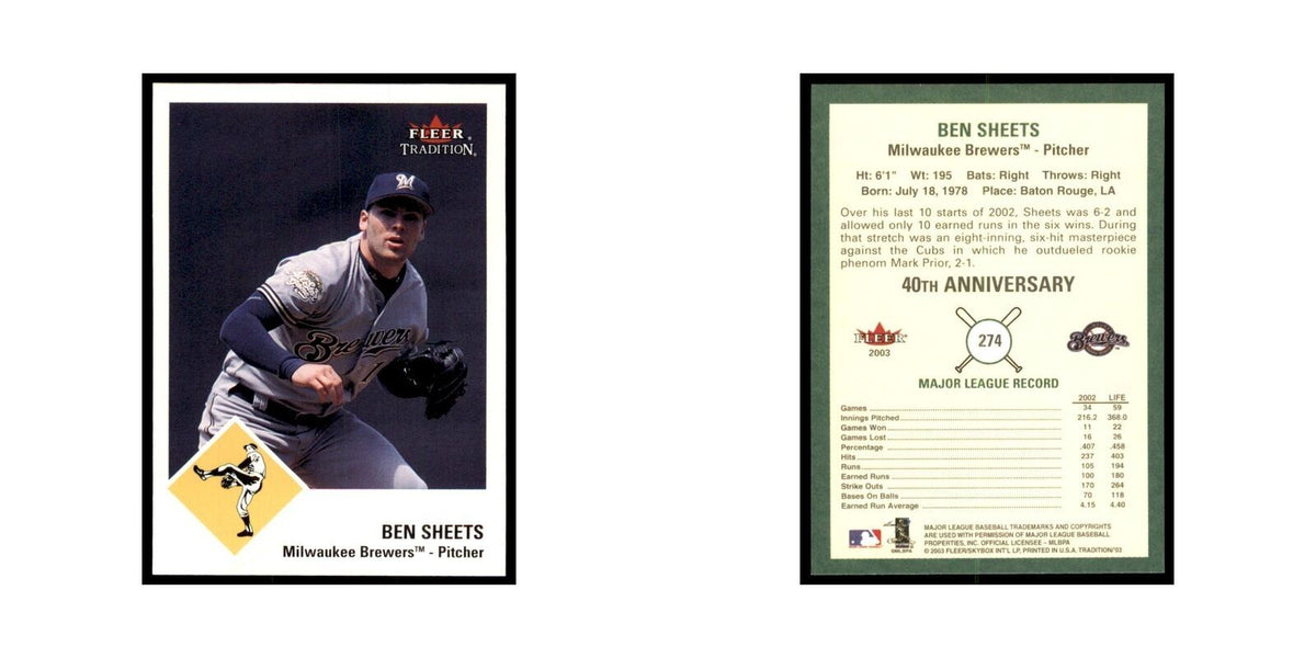 2003 Fleer Tradition Ben Sheets Baseball Cards #274