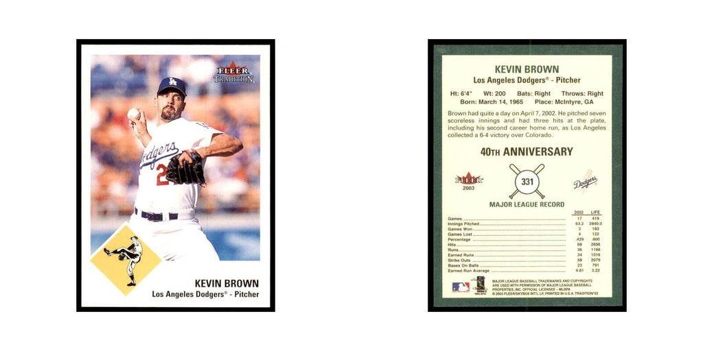 2003 Fleer Tradition Kevin Brown Baseball Cards #331