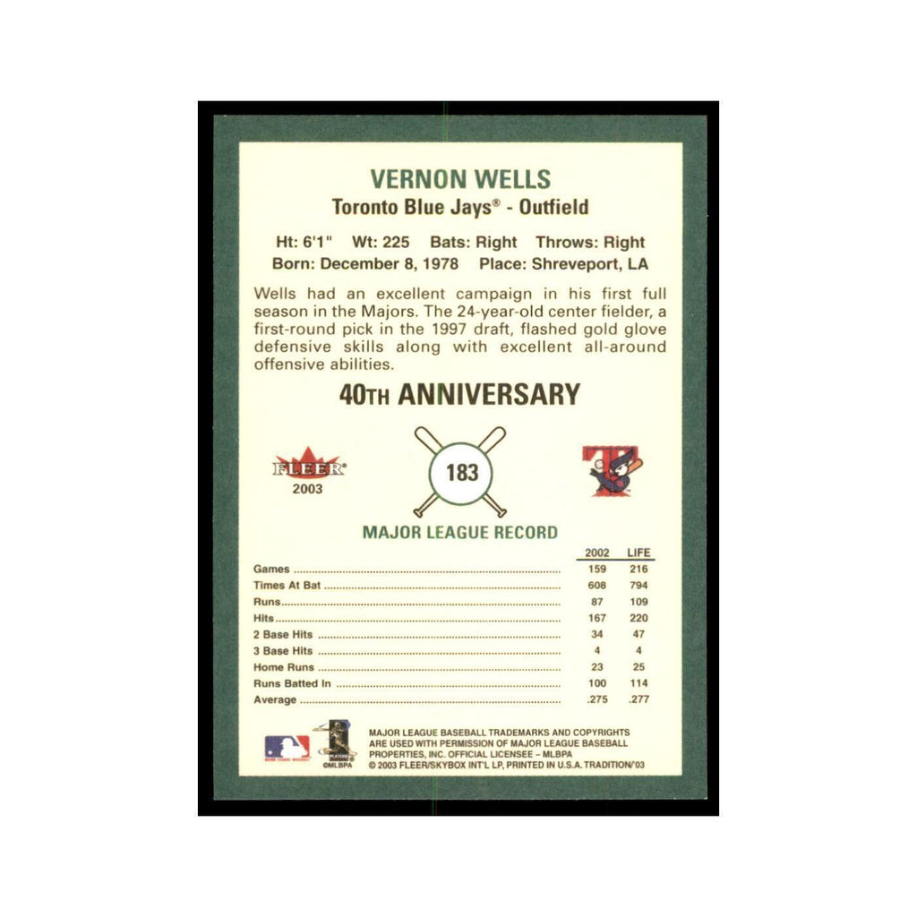 2003 Fleer Tradition Vernon Wells Baseball Cards #183