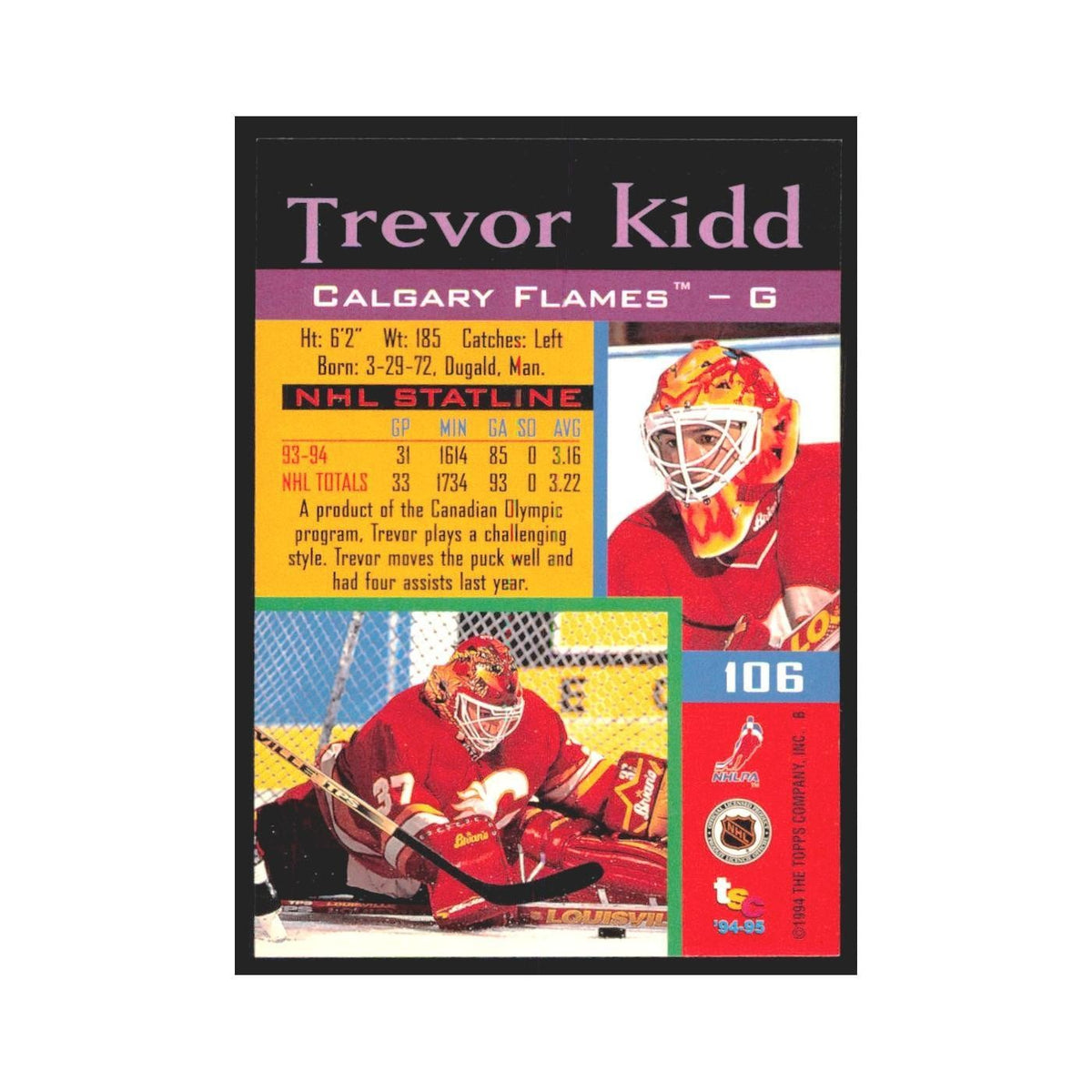 1994 Stadium Club Trevor Kidd Calgary Flames #106