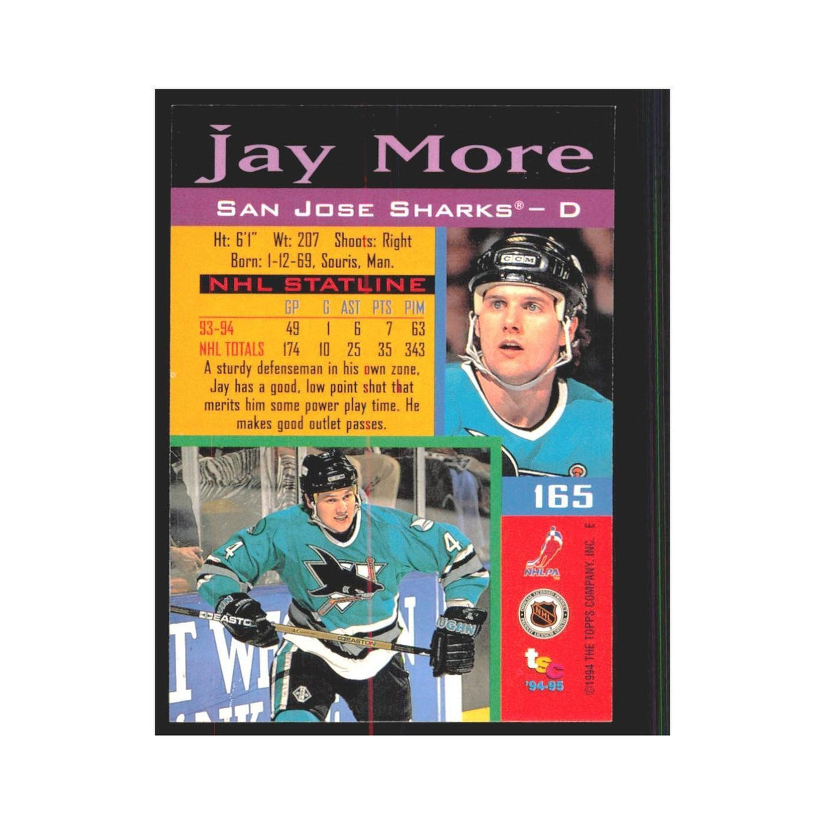 1994 Stadium Club Jay More San Jose Sharks #165