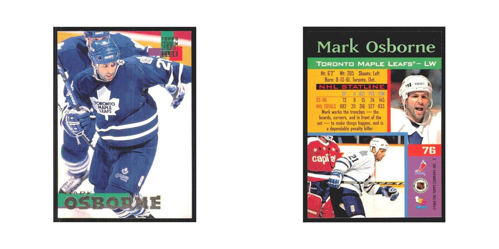1994 Stadium Club Mark Osborne Toronto Maple Leafs #76
