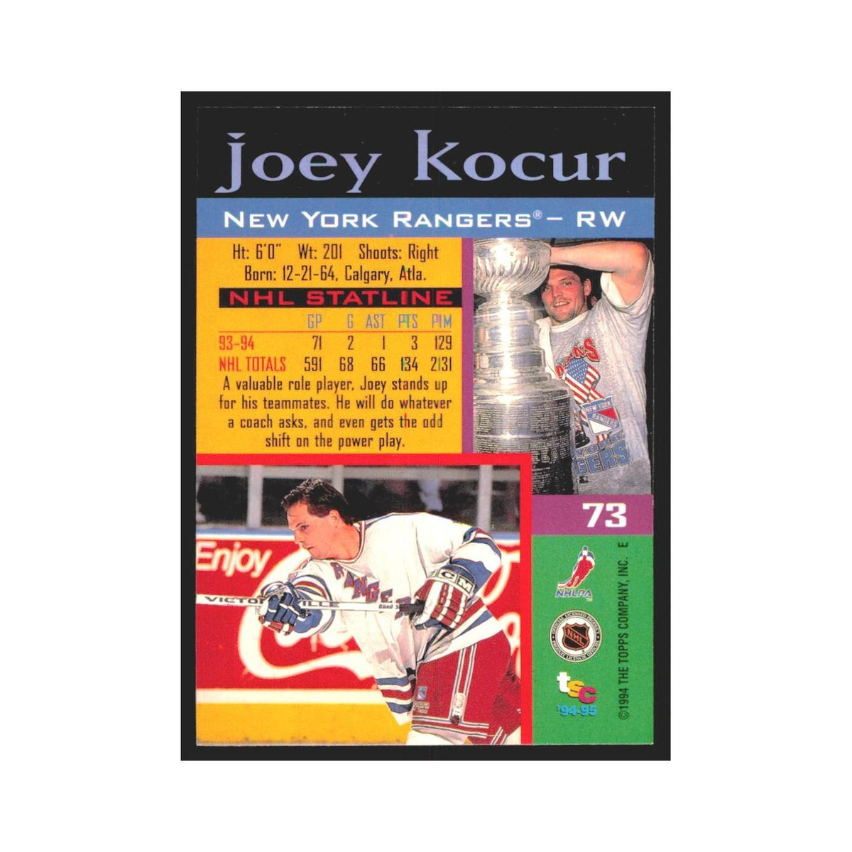 1994 Stadium Club Joey Locur New York Rangers #73