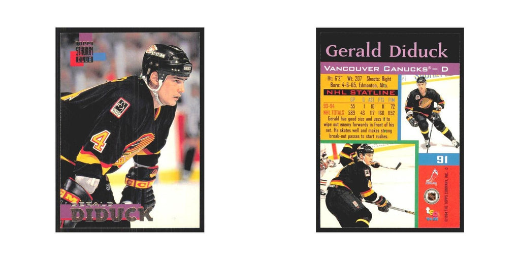1994 Stadium Club Gerald Diduck Vancouver Canucks #91
