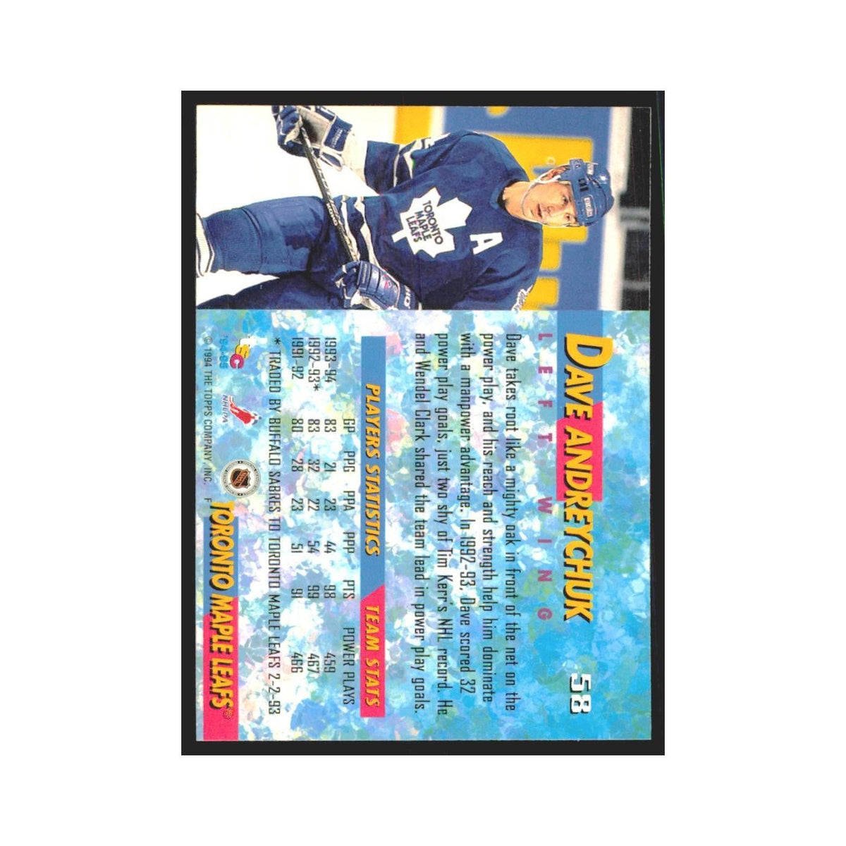 1994 Stadium Club Dave Andreychuk Toronto Maple Leafs #58